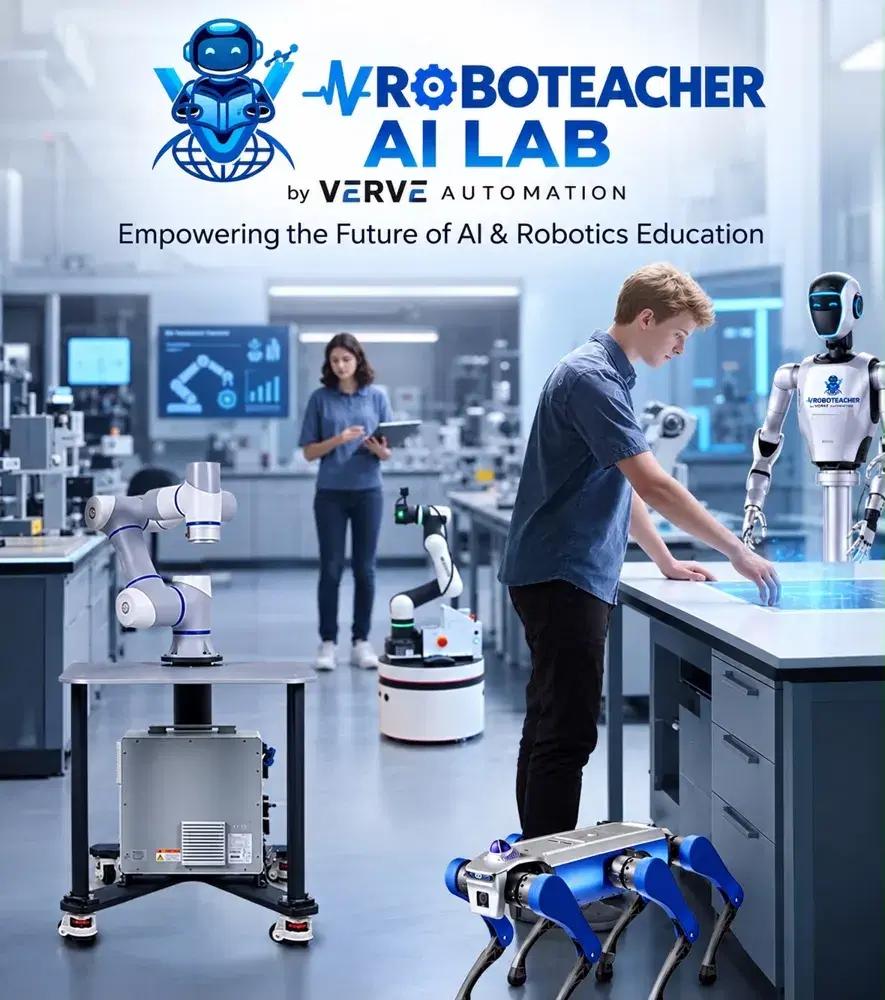 Students and robots inside a VRoboTeacher AI lab