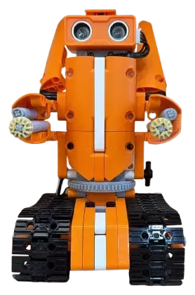Orange modular classroom robot kit on tracks